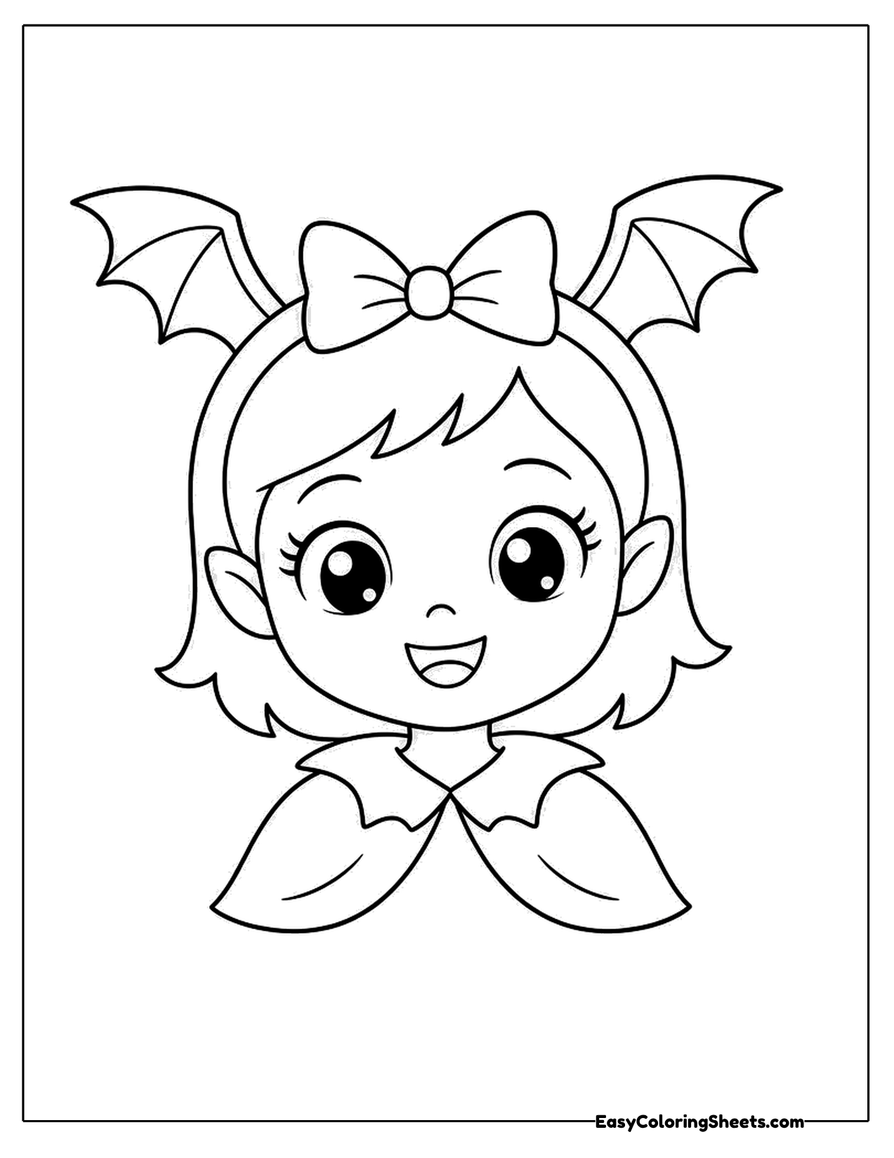 Girl with bat wing hair bow and a pointed collar