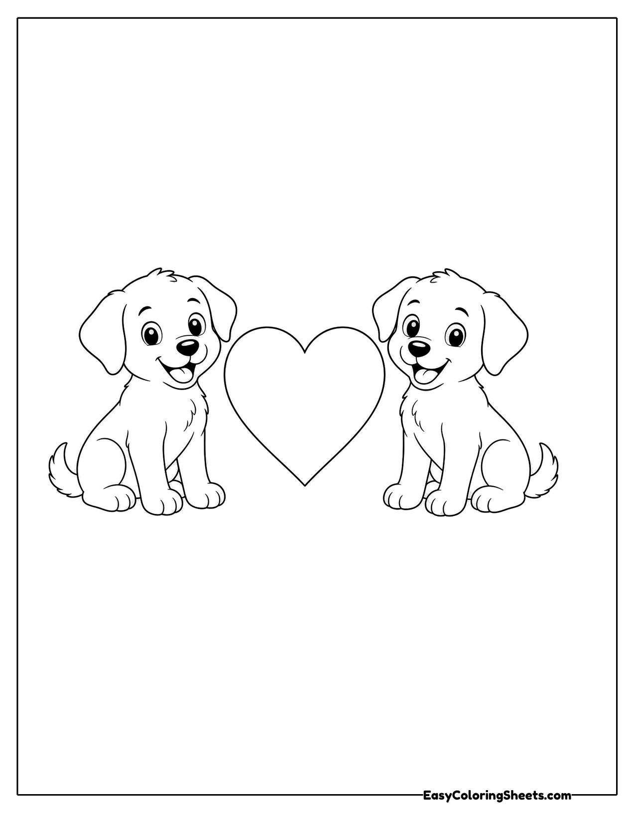 Two puppies with a heart between them