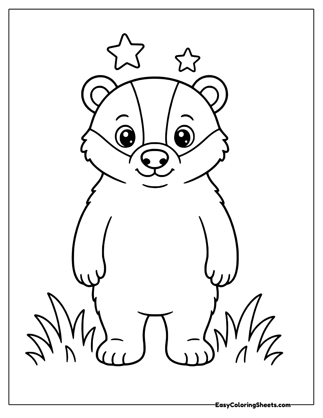 Front view of a badger standing with stars