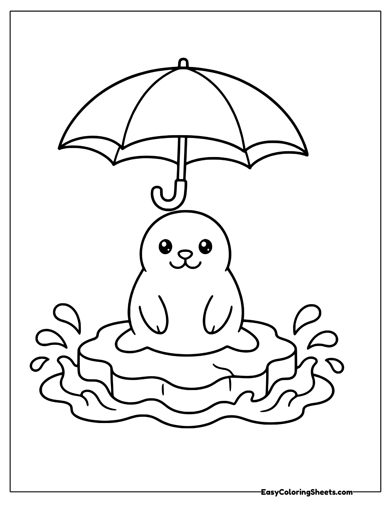 Seal holding a tall umbrella on a splashing ice floe