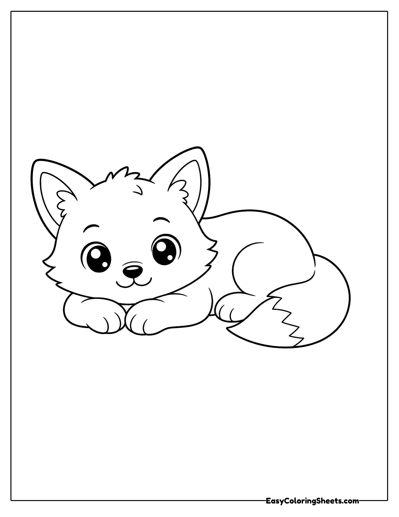 Fox lying down to rest with its tail tucked beside it