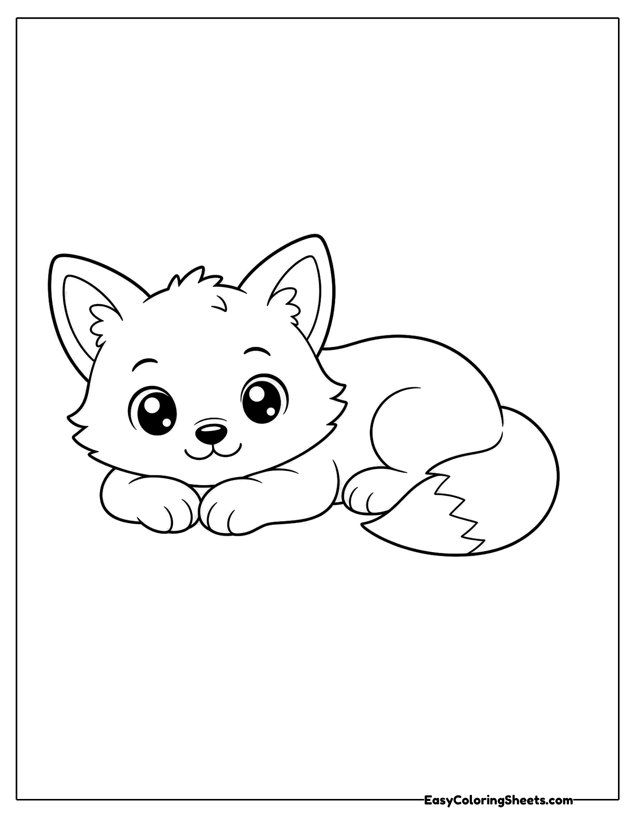 Fox lying down to rest with its tail tucked beside it