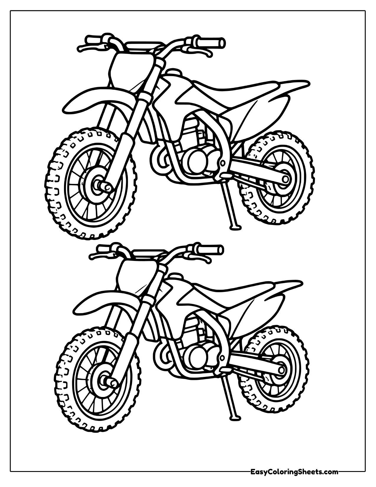 Two dirt bikes parked one above the other