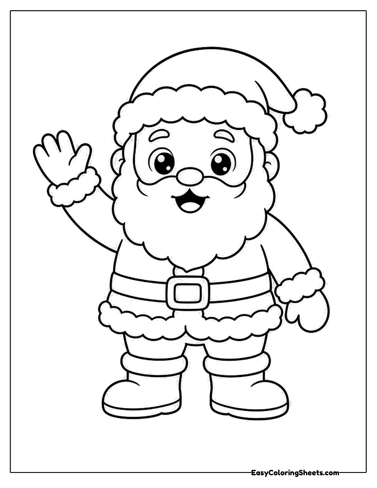 Cute cartoon Santa with round belly and fluffy beard