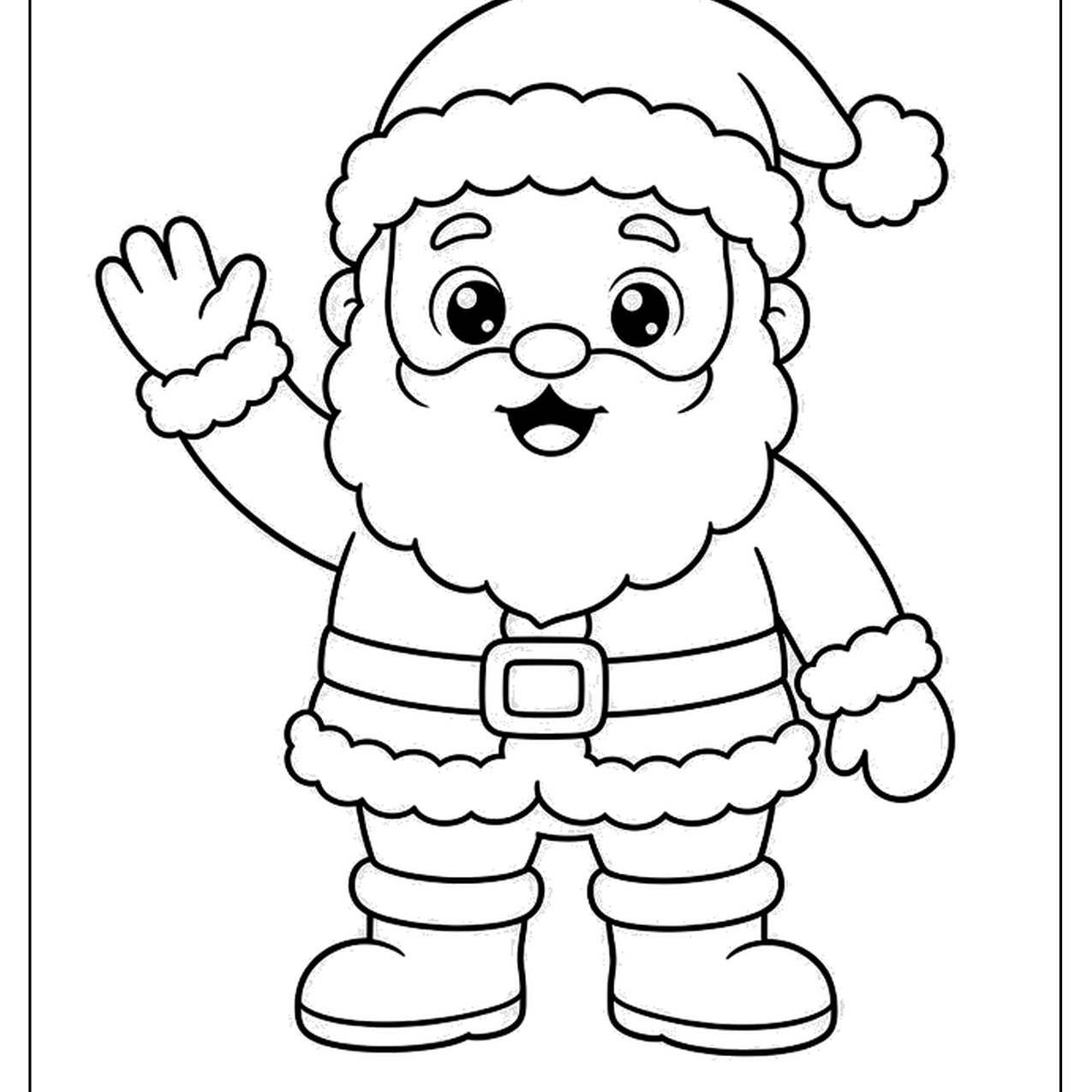 Cute cartoon Santa with round belly and fluffy beard