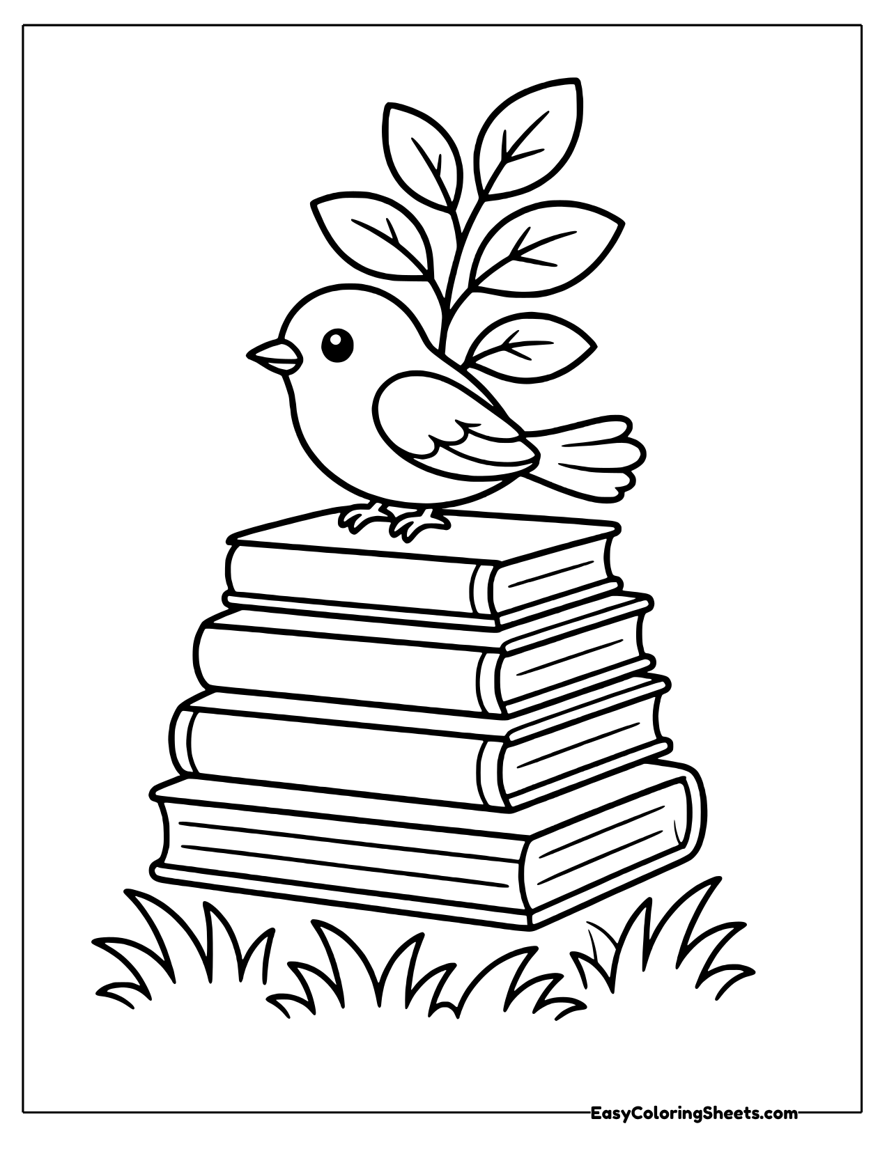 Bird perched on a stack of books
