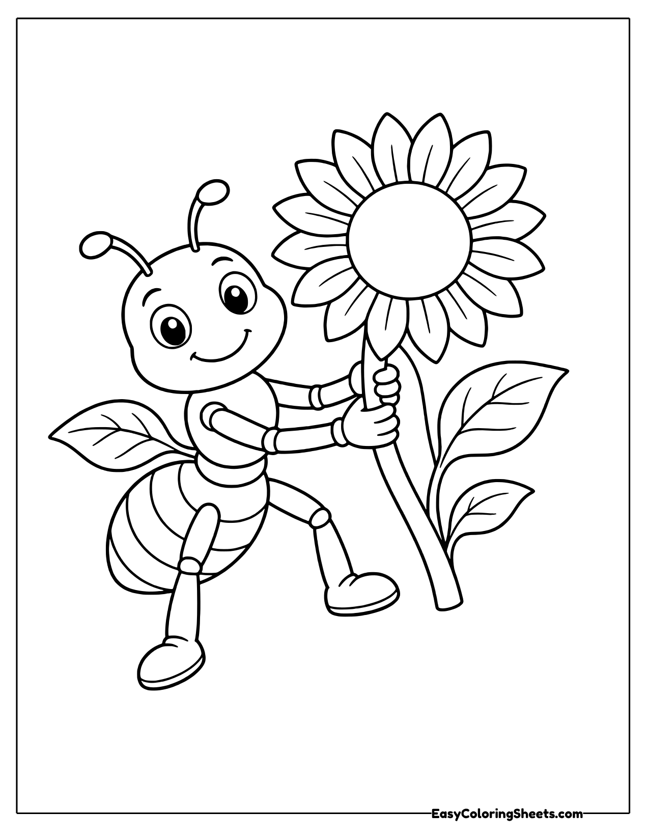 Ant holding a tall sunflower