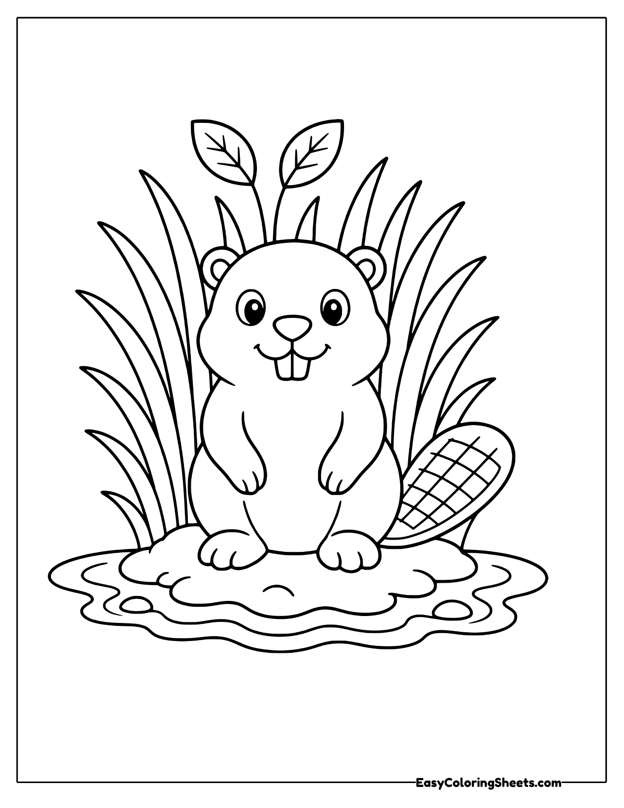 Beaver nestled among tall reeds by the water