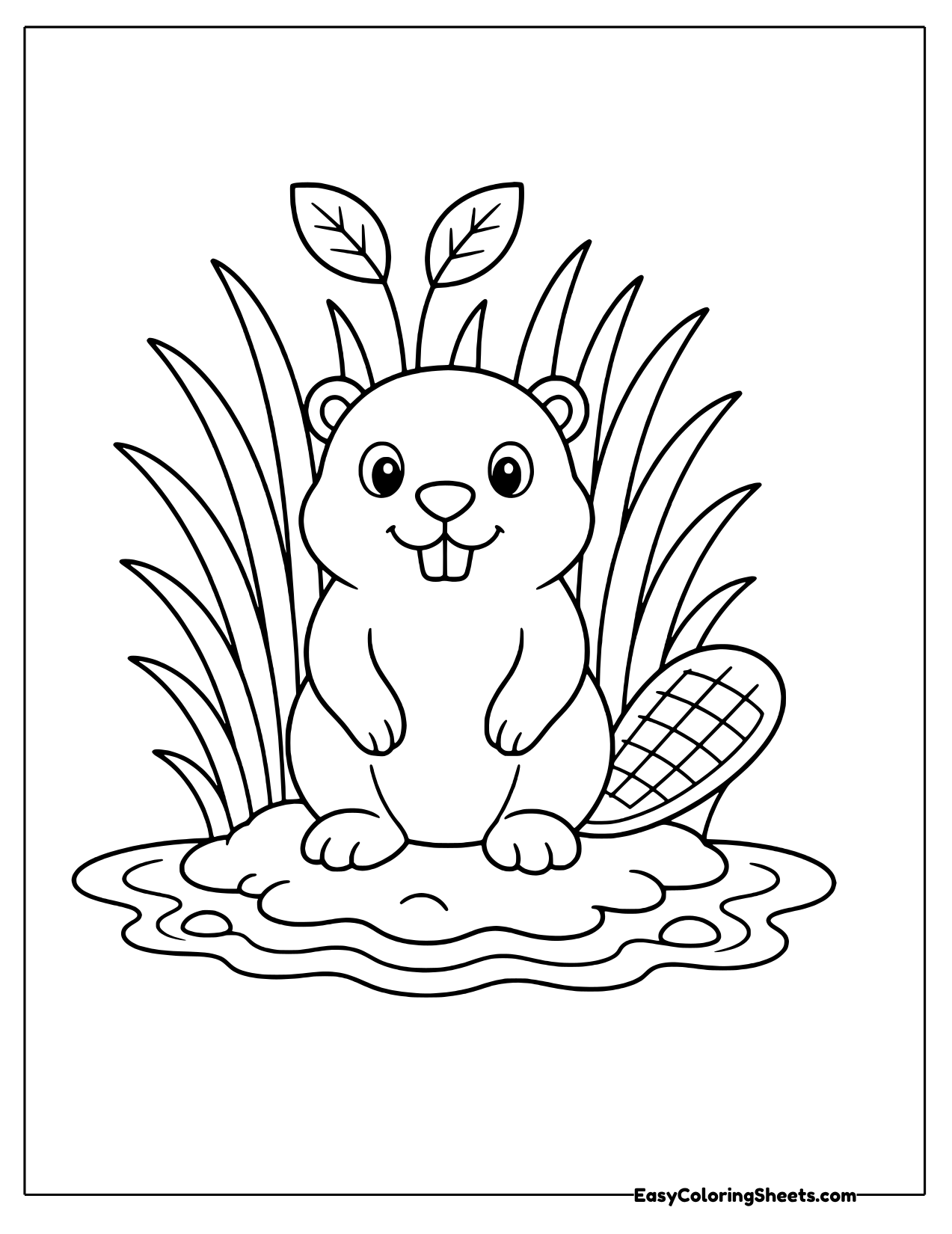 Beaver nestled among tall reeds by the water
