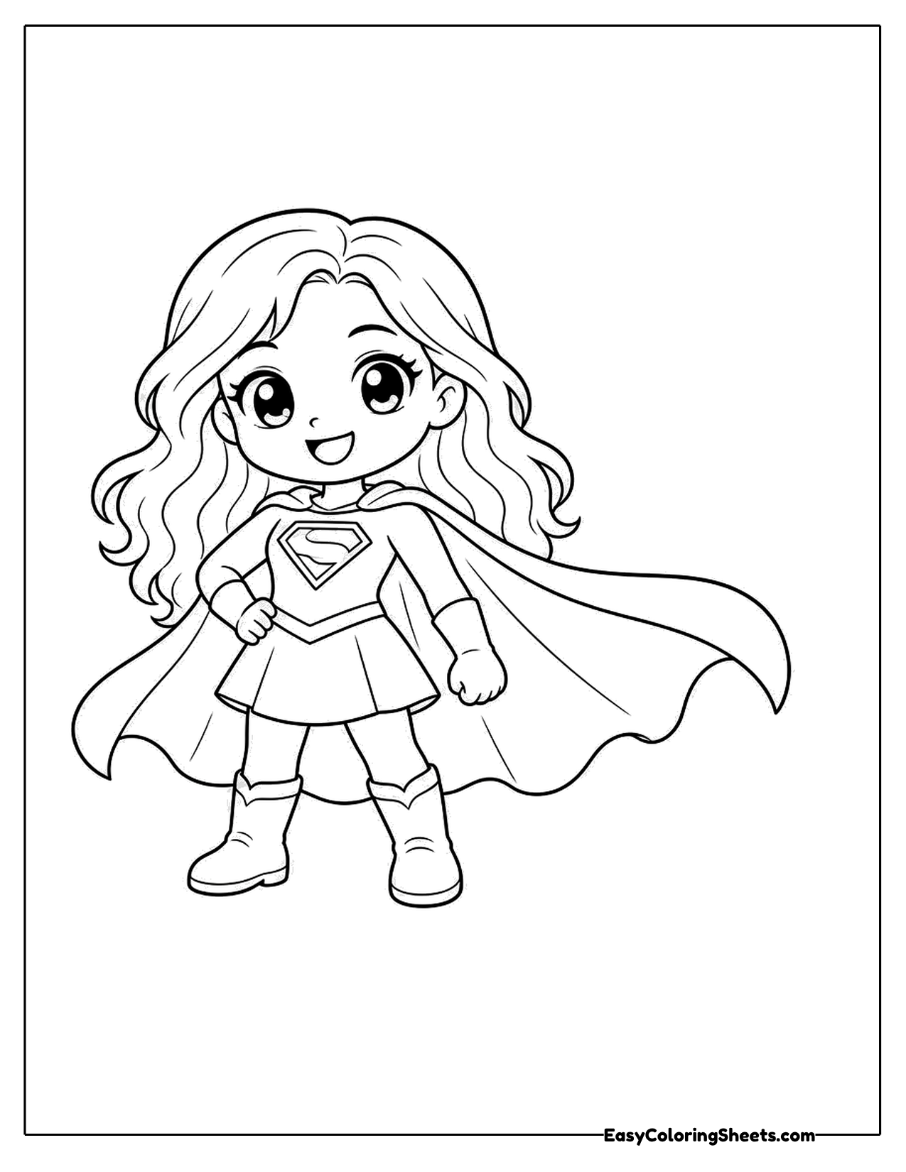Young superheroine with long hair and a flowing cape