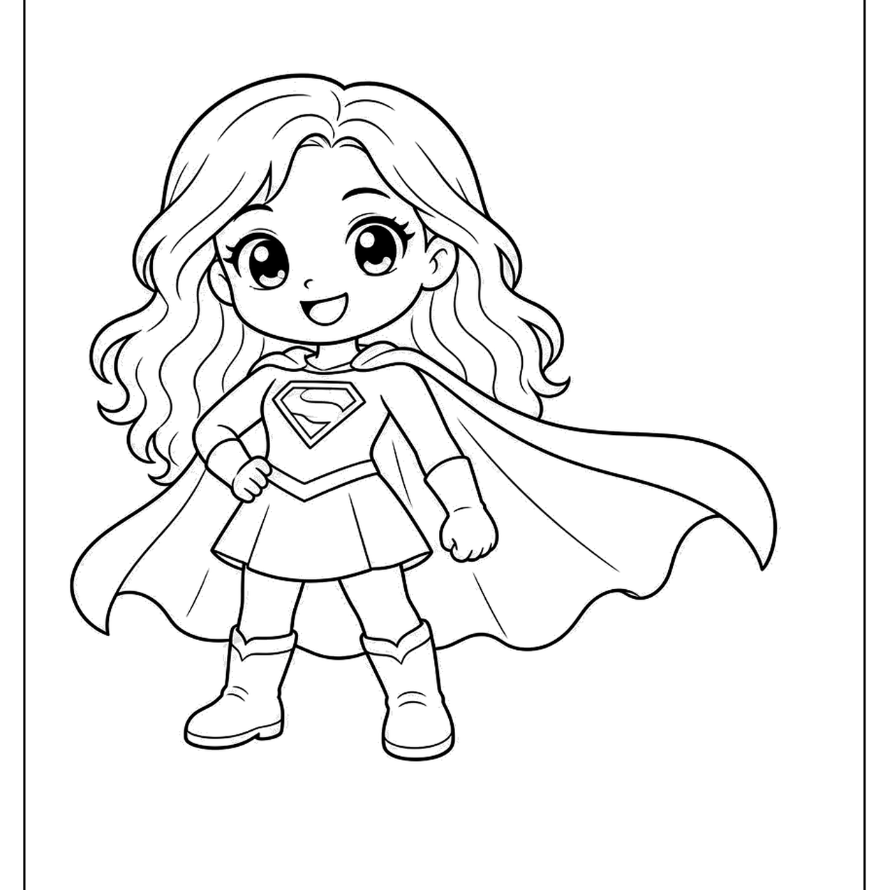 Young superheroine with long hair and a flowing cape