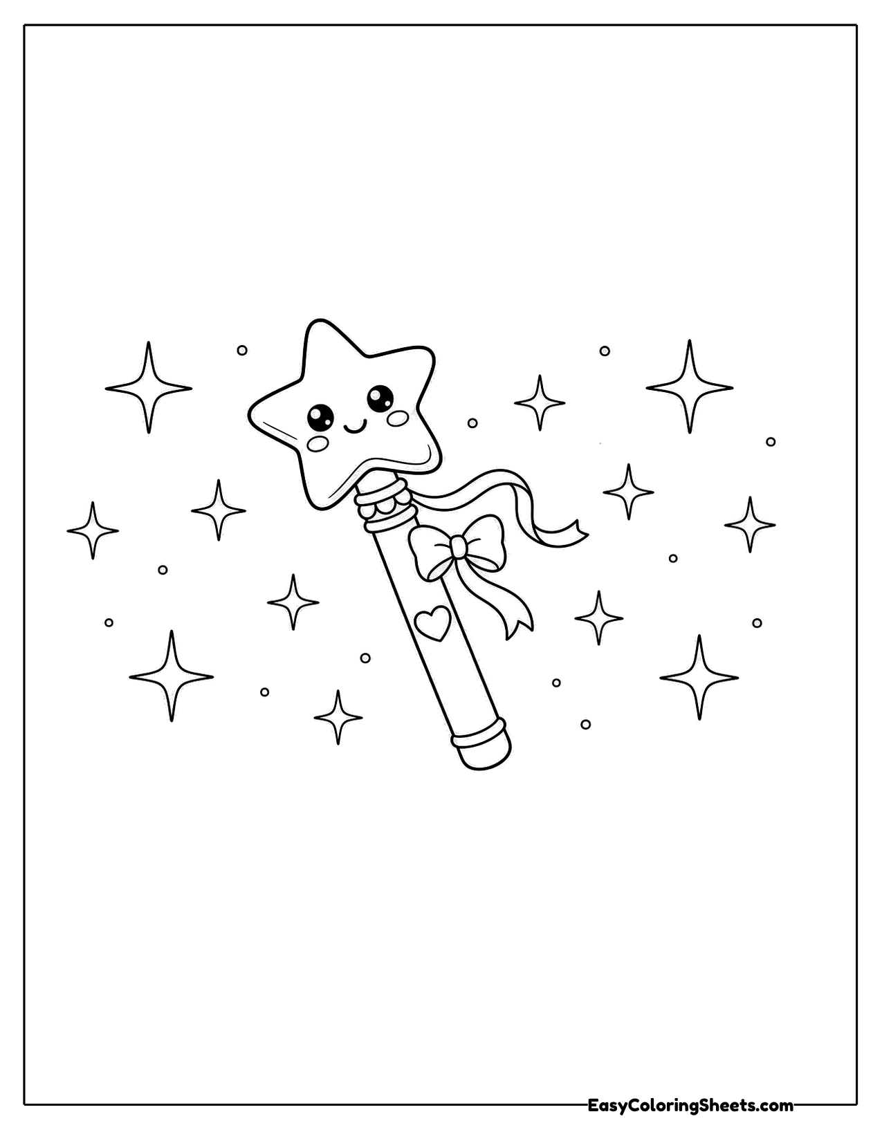 Smiling star wand surrounded by tiny sparkles