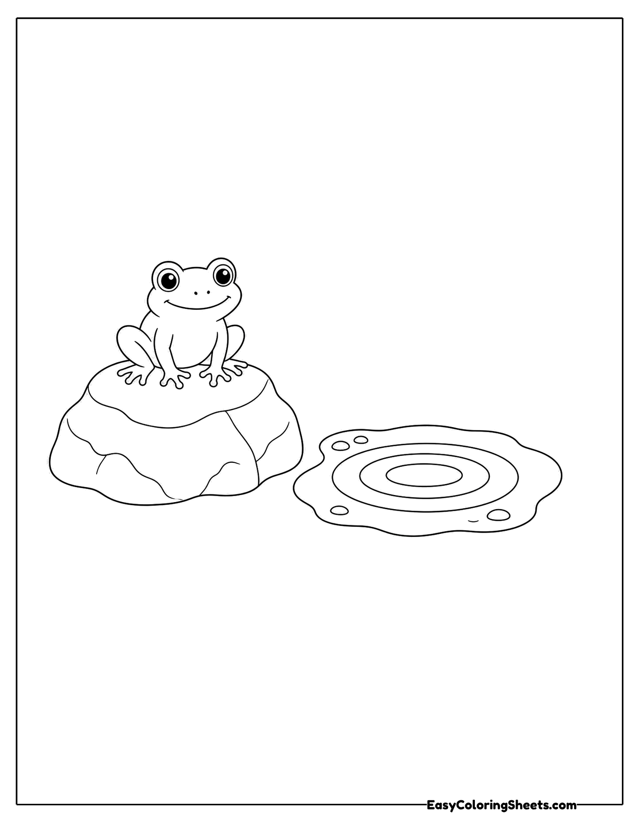 Tiny frog sitting on a rock beside ripples in a pond