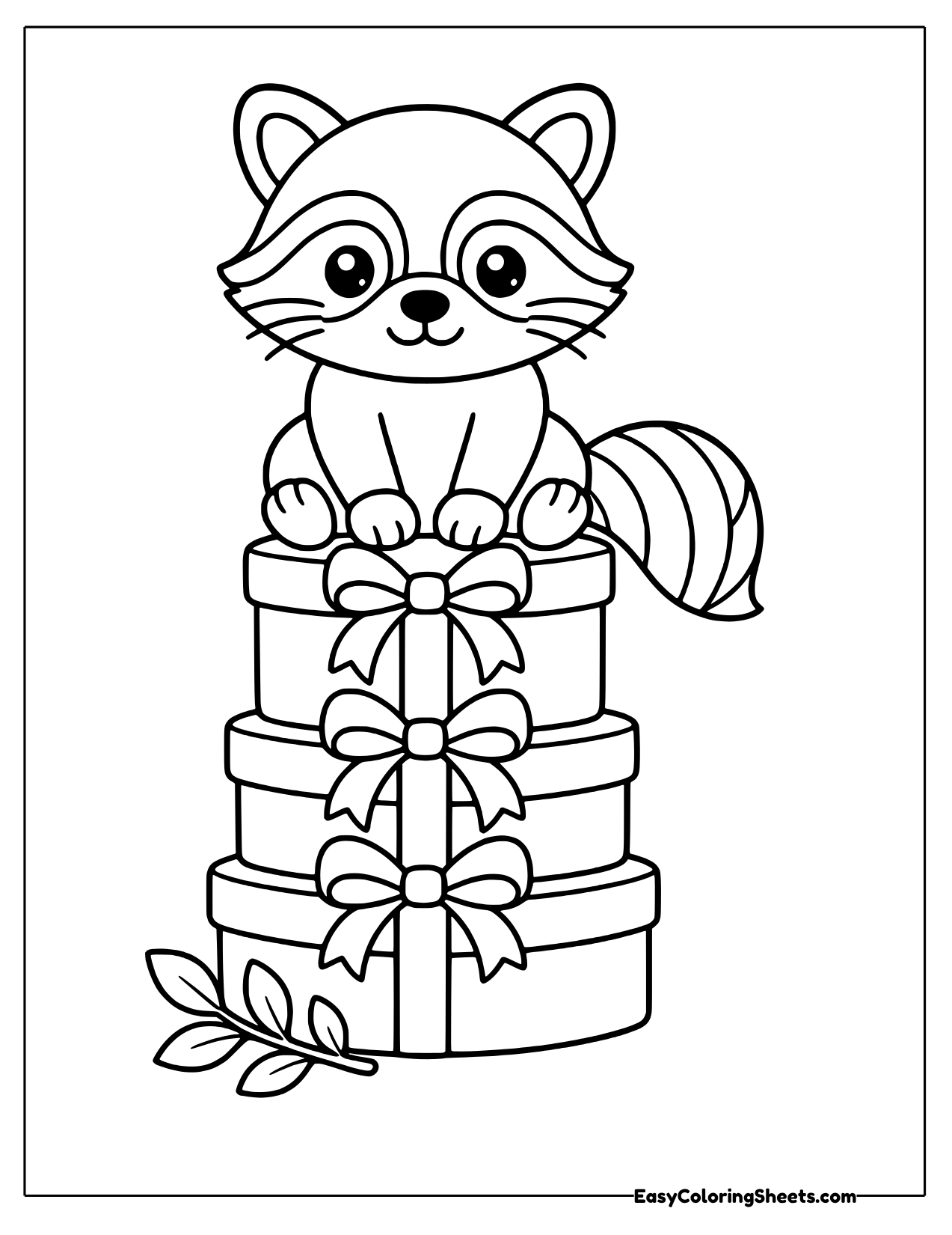 Raccoon sitting on a stack of gifts