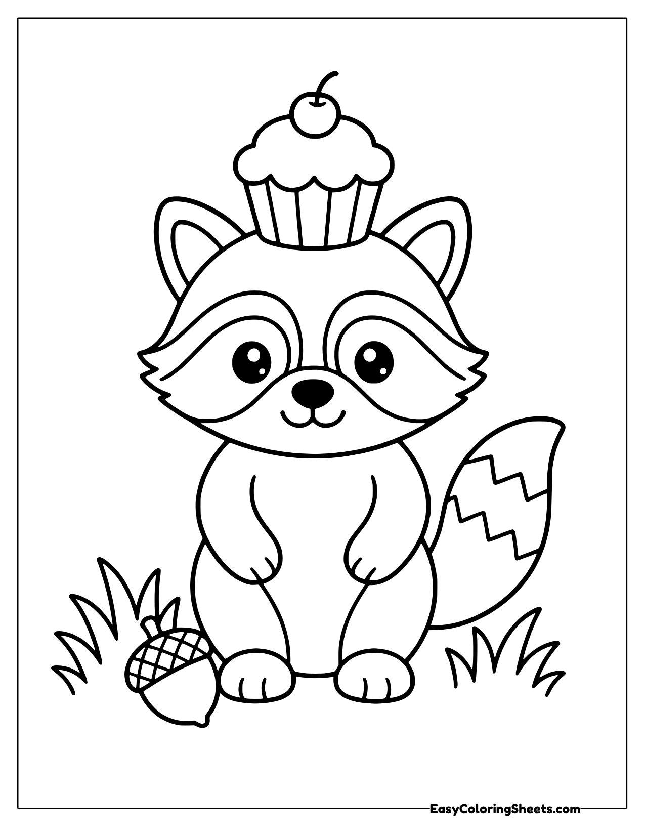 Raccoon with a cupcake on its head