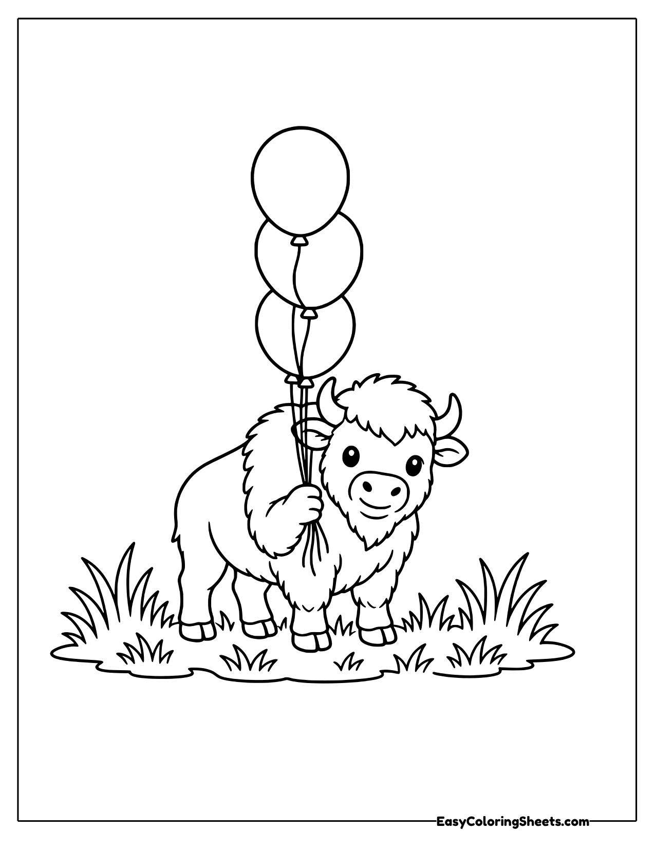 Bison holding balloons in a meadow