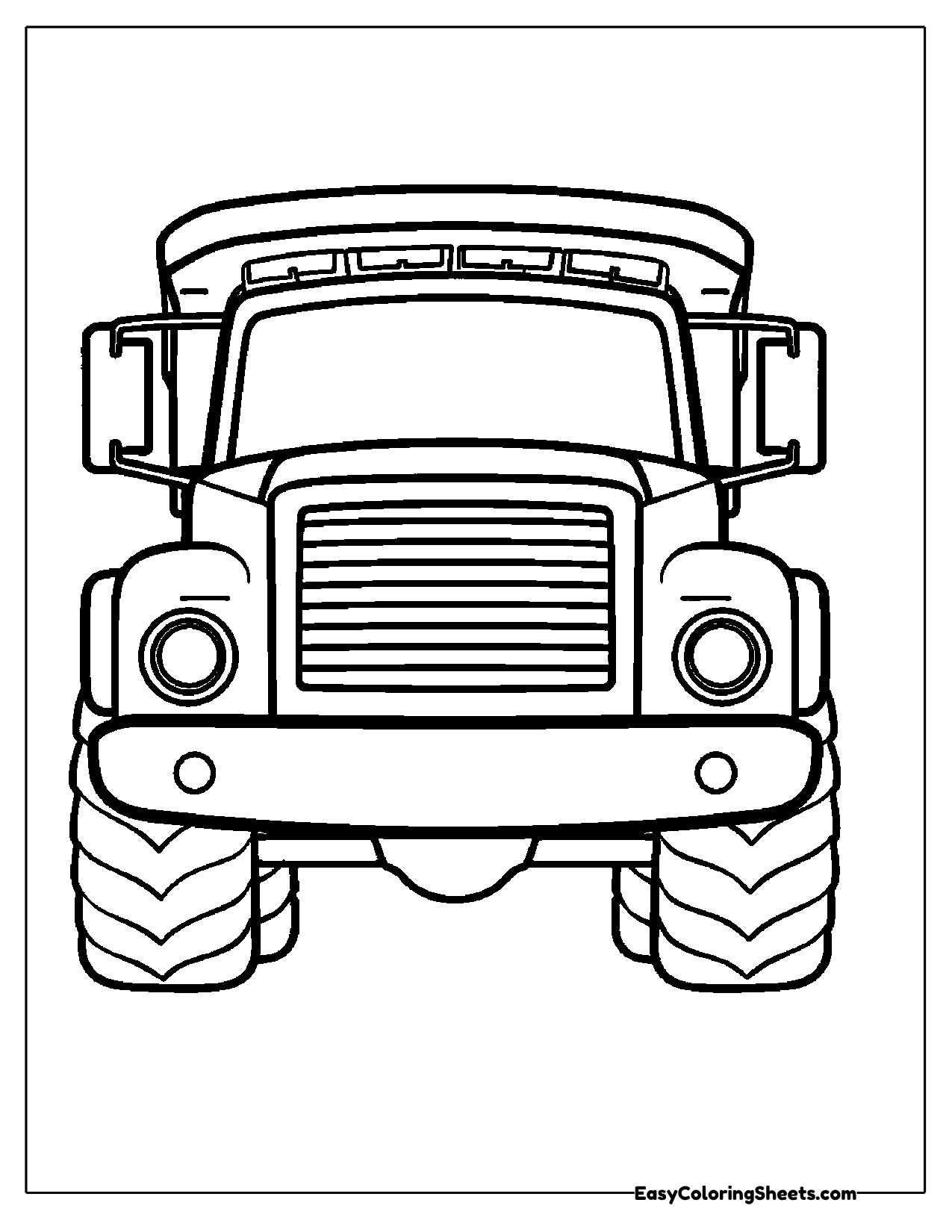 Dump truck front with a big grille