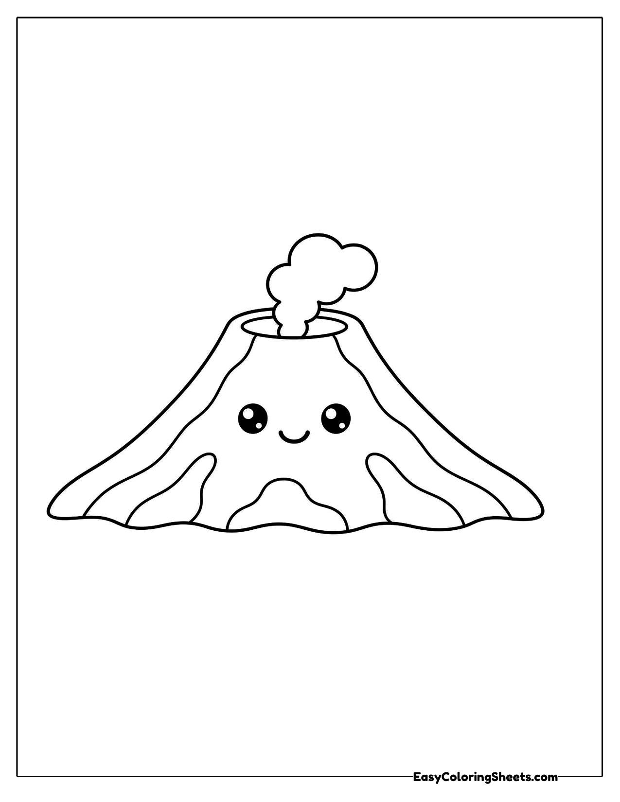 Smiling volcano character with smoke