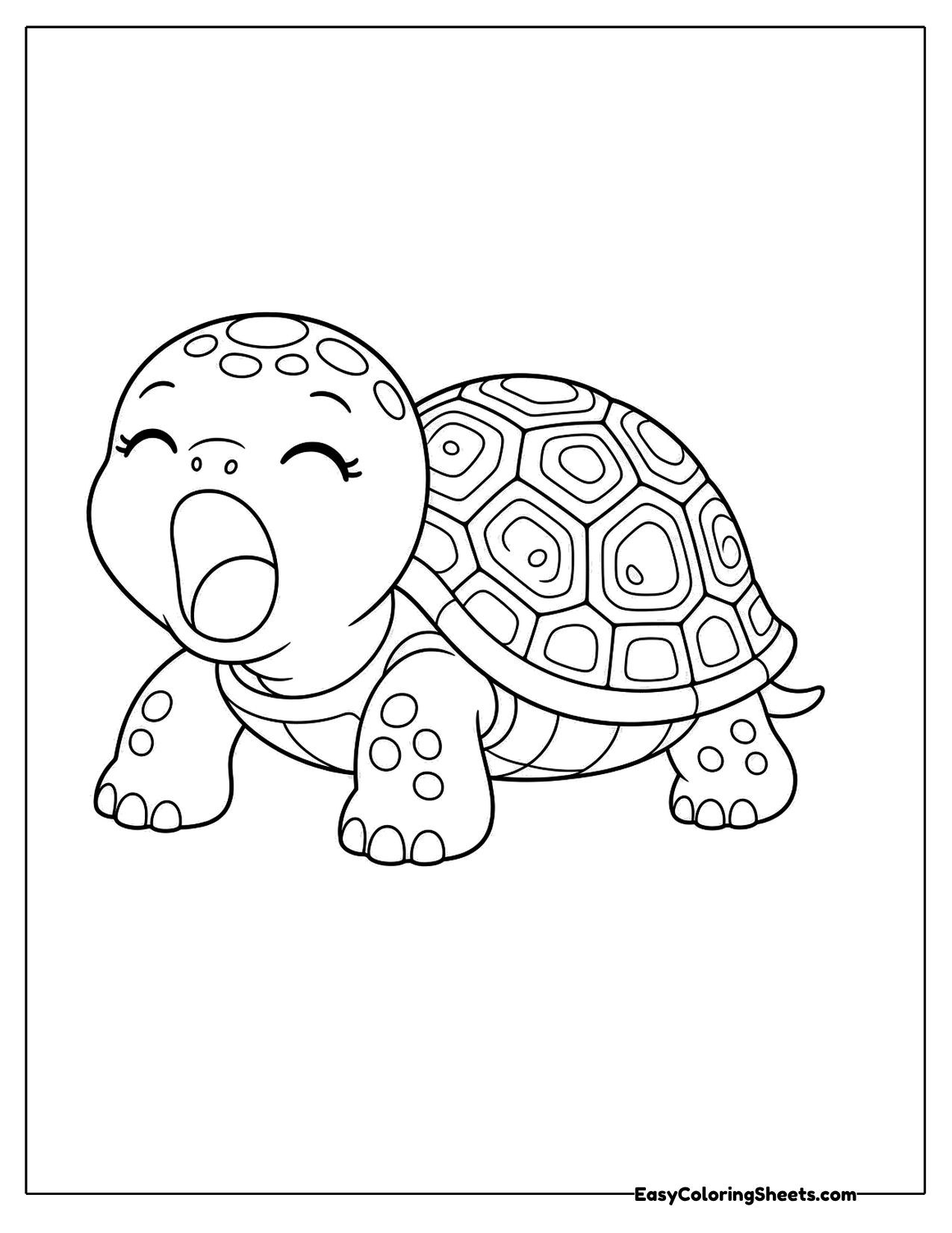 Sleepy turtle opening its mouth in a big yawn