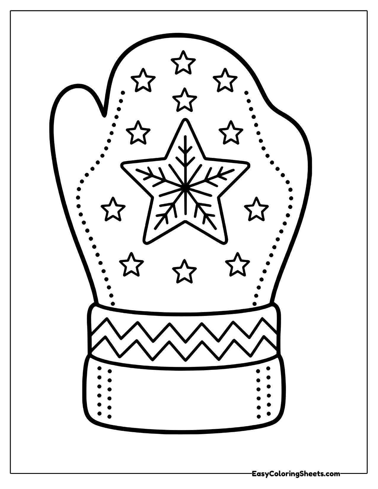Mitten with stars and a zigzag cuff