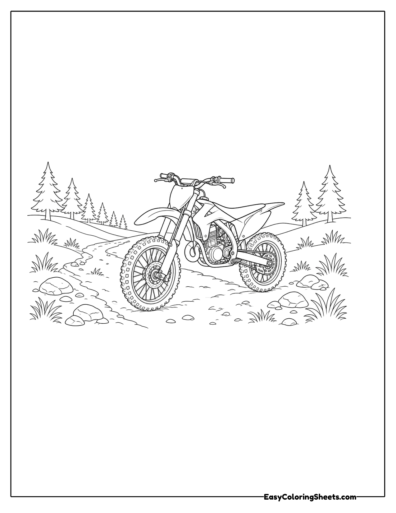 Dirt bike parked on a forest trail