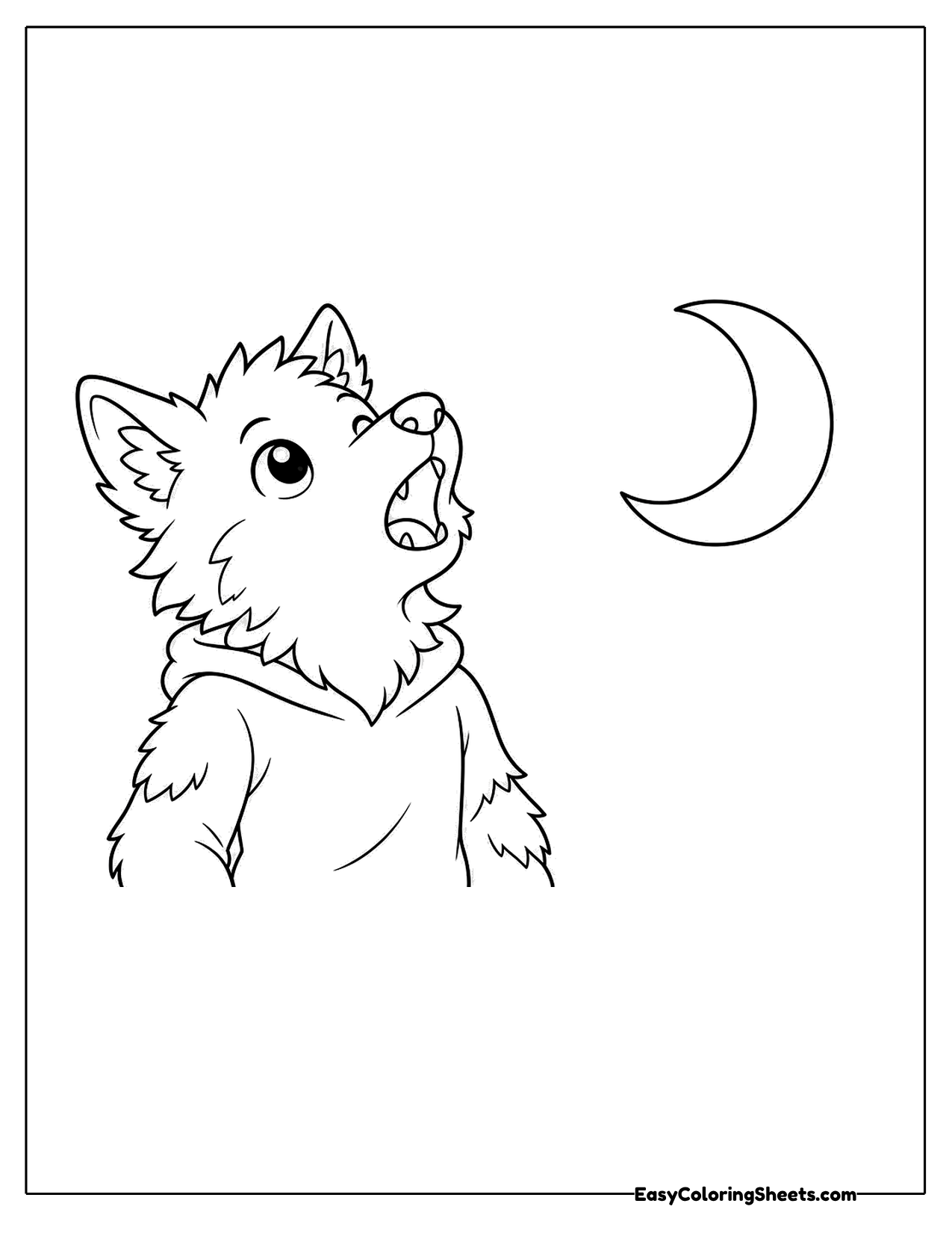 Werewolf howling at a crescent moon