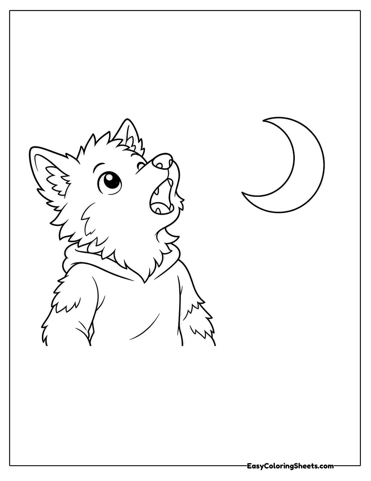 Werewolf howling at a crescent moon