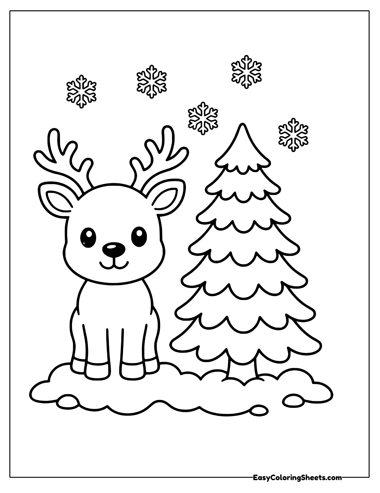 Reindeer next to a snowy pine tree