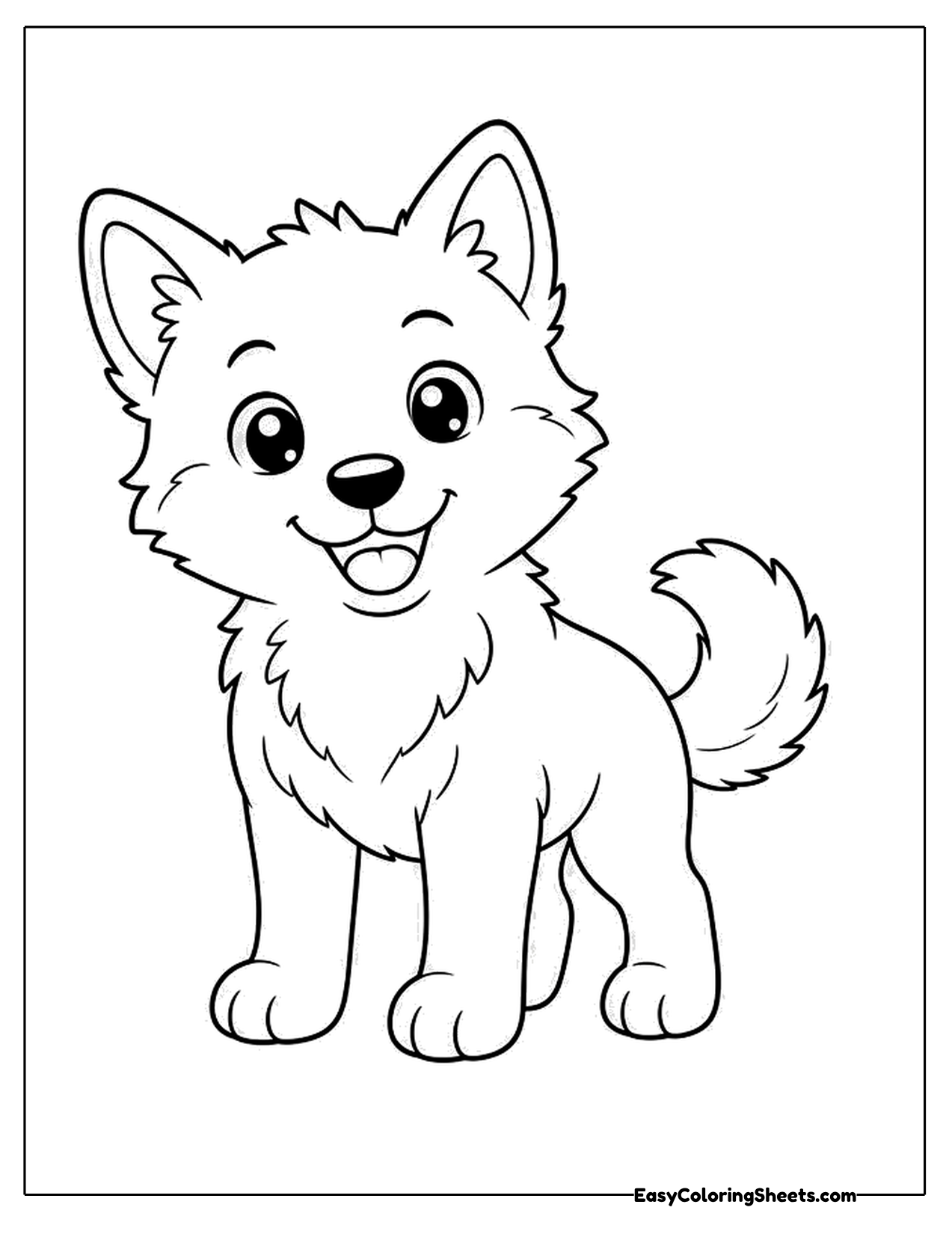 Cartoon husky standing with a curled tail