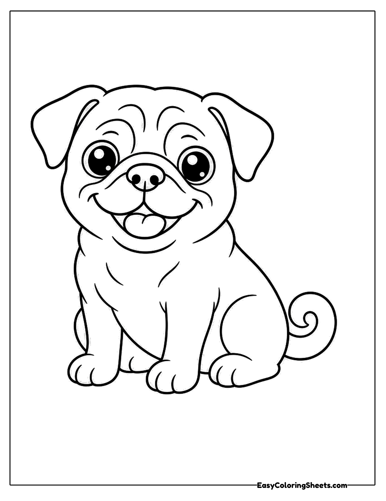 Pug sitting with its tongue out