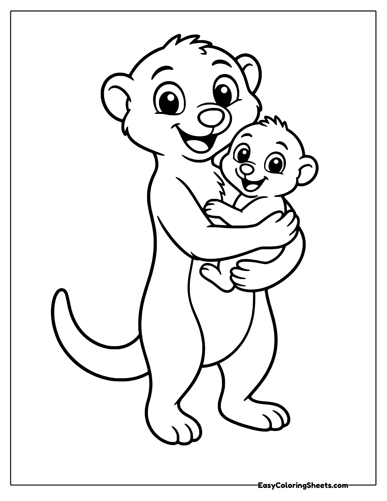 Mother meerkat hugging her pup