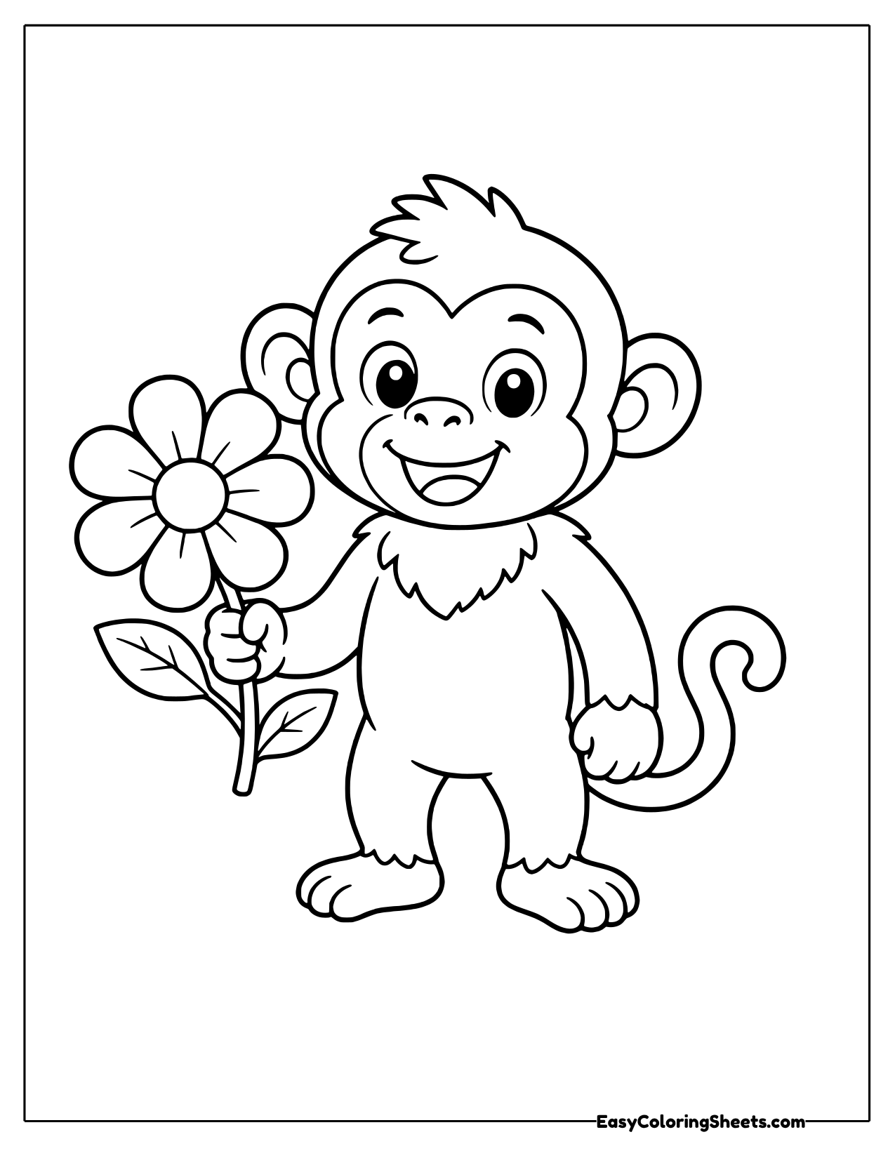 Monkey standing next to a big flower