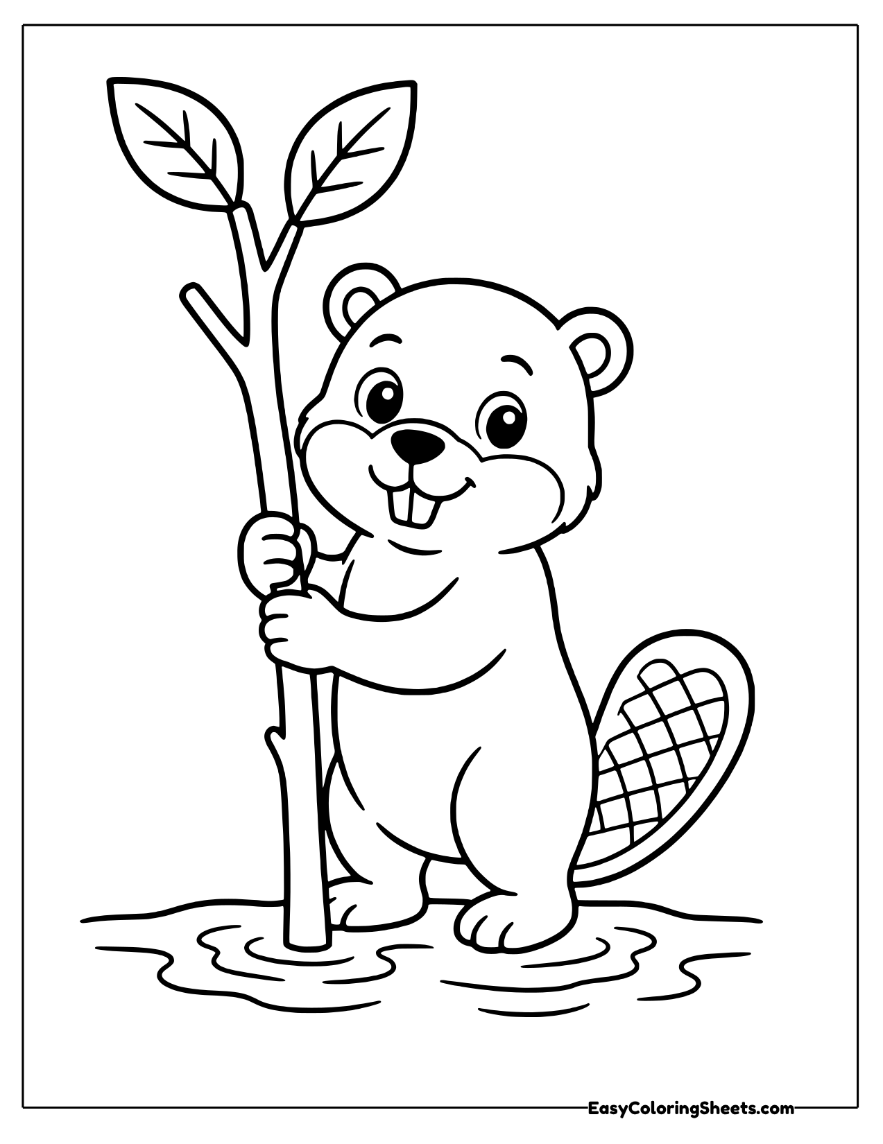 Beaver standing on hind legs holding a branch