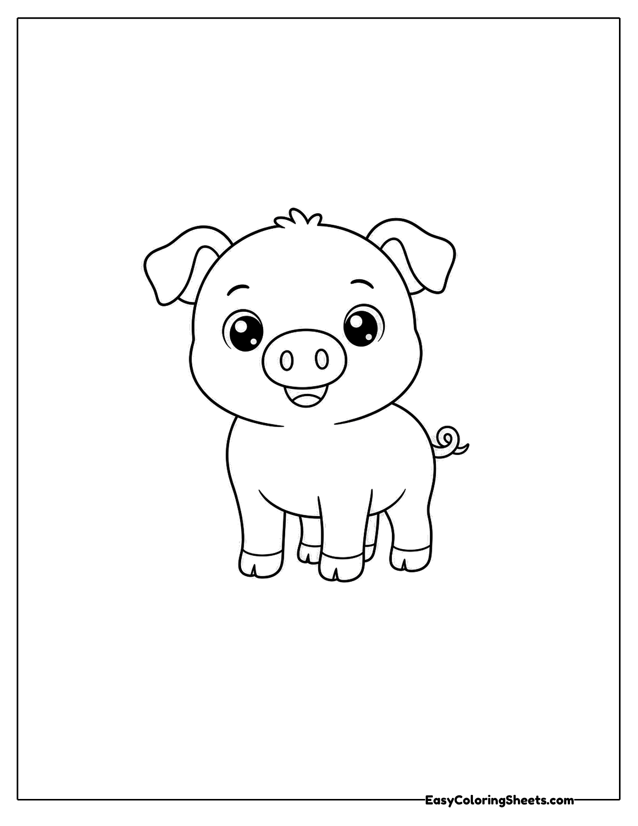 Free Pig Standing Front View Coloring Page | Easy Coloring Sheets