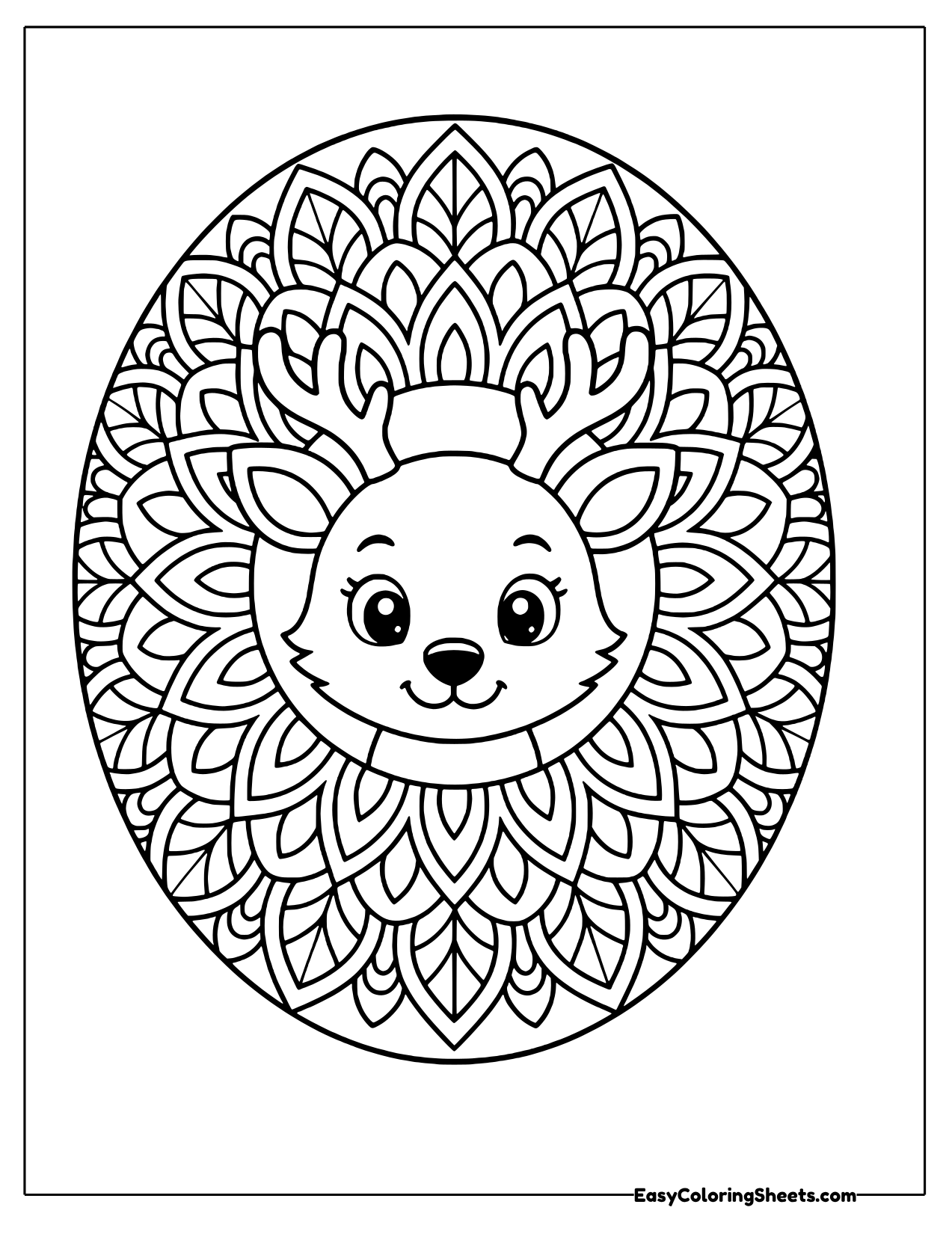 Oval mandala with a young deer face