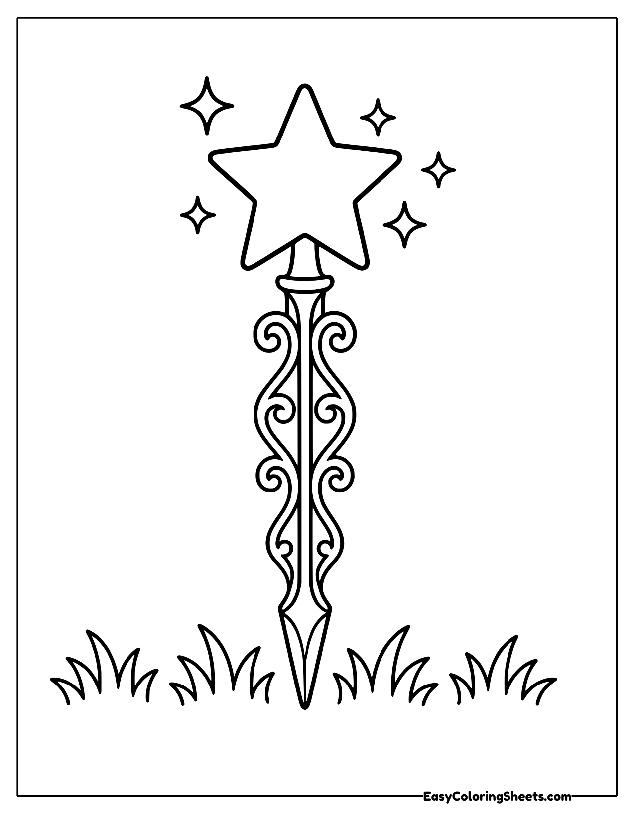 Star garden stake planted in the grass