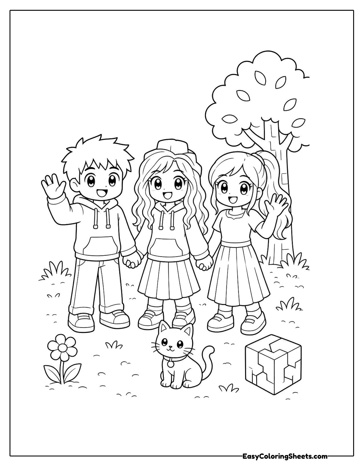 Group of friends with a cat in a park