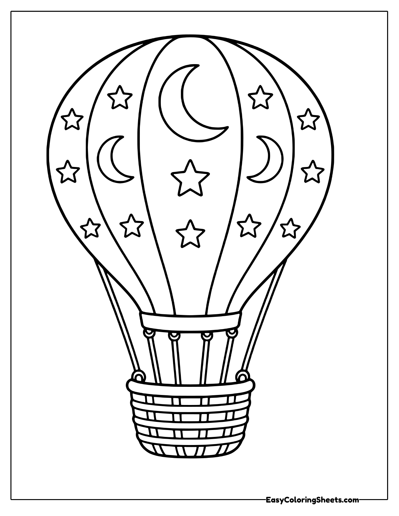 Hot air balloon decorated with stars and moons
