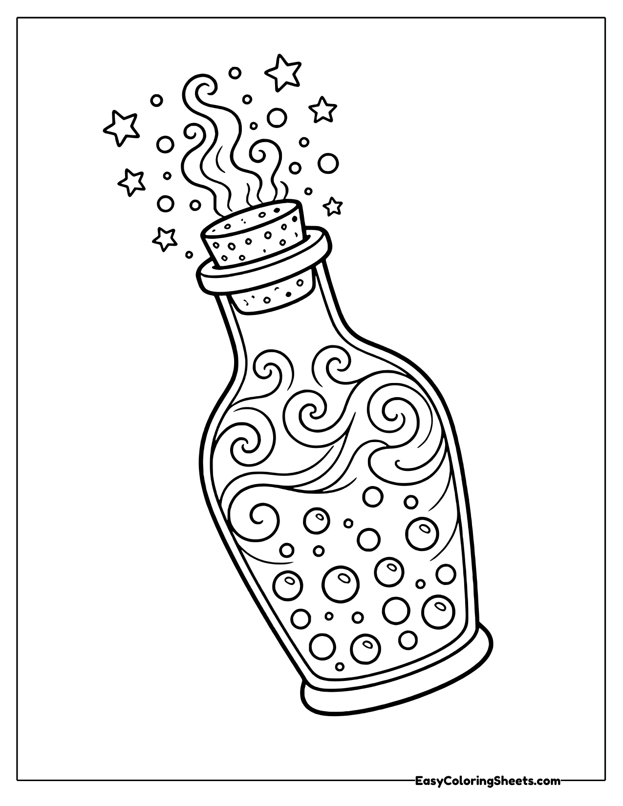 Magic potion bottle bubbling with stars