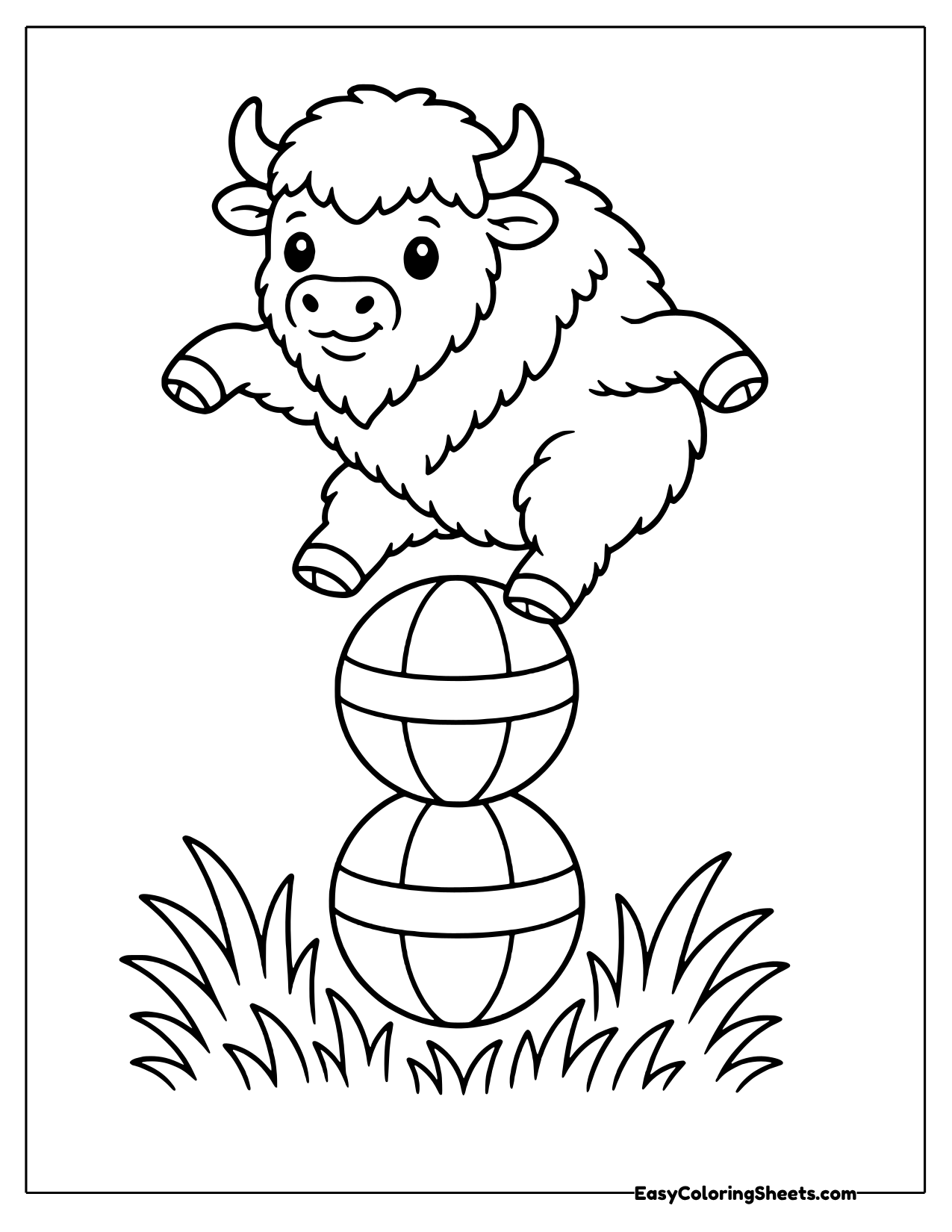 Bison balancing on a stack of balls