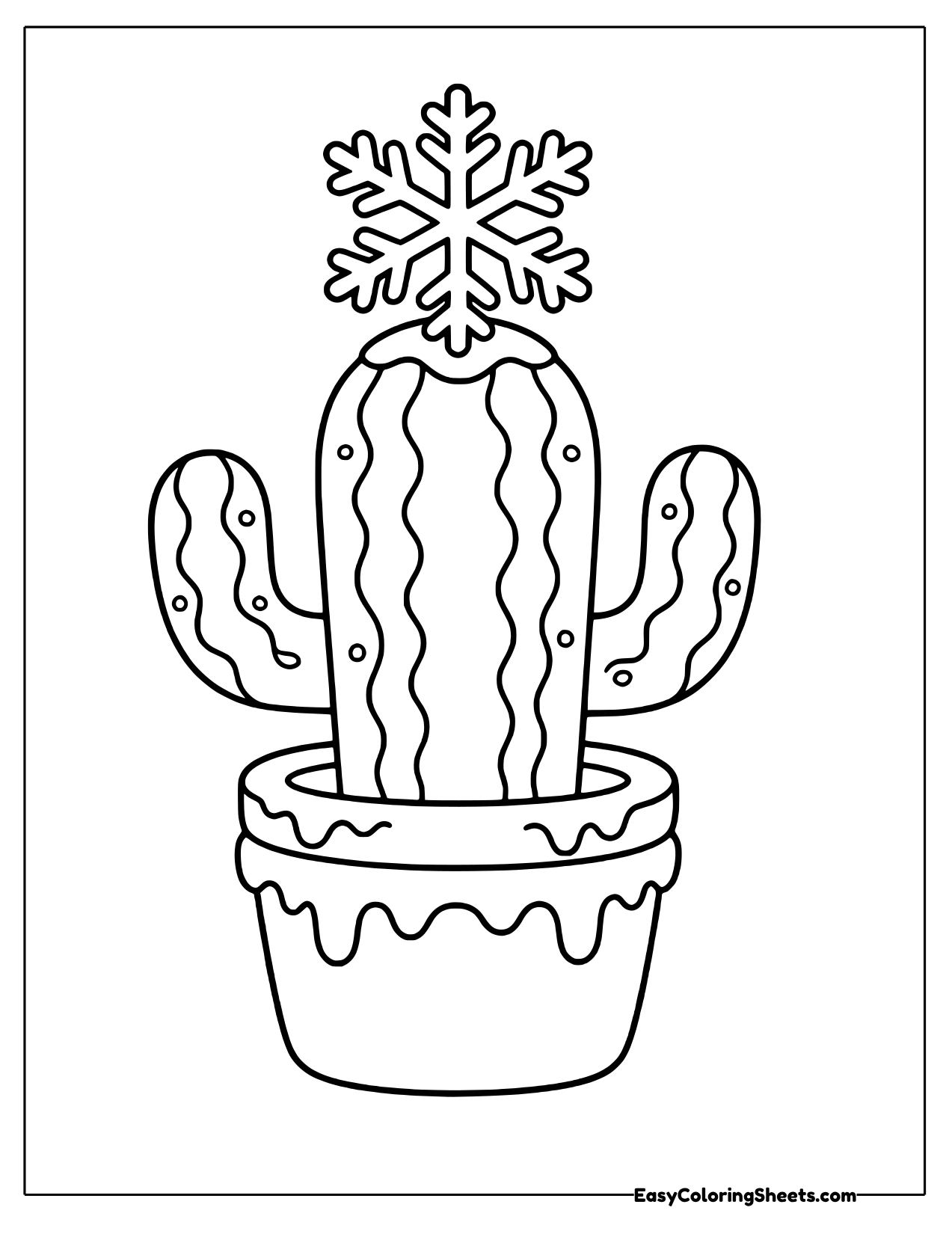 Potted cactus topped with a snowflake