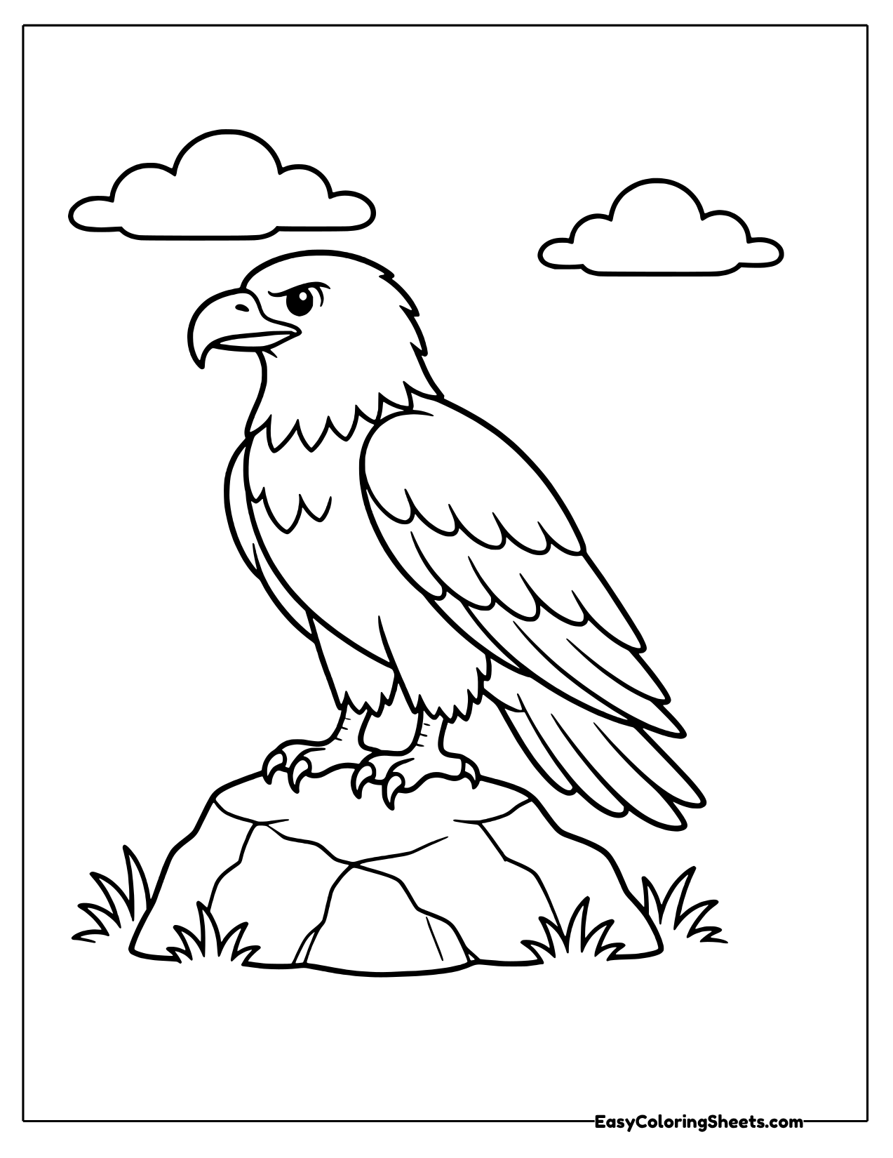 Bald eagle in side profile on a rock