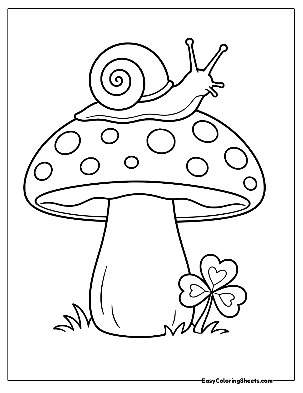 Mushroom with a snail on top and a clover