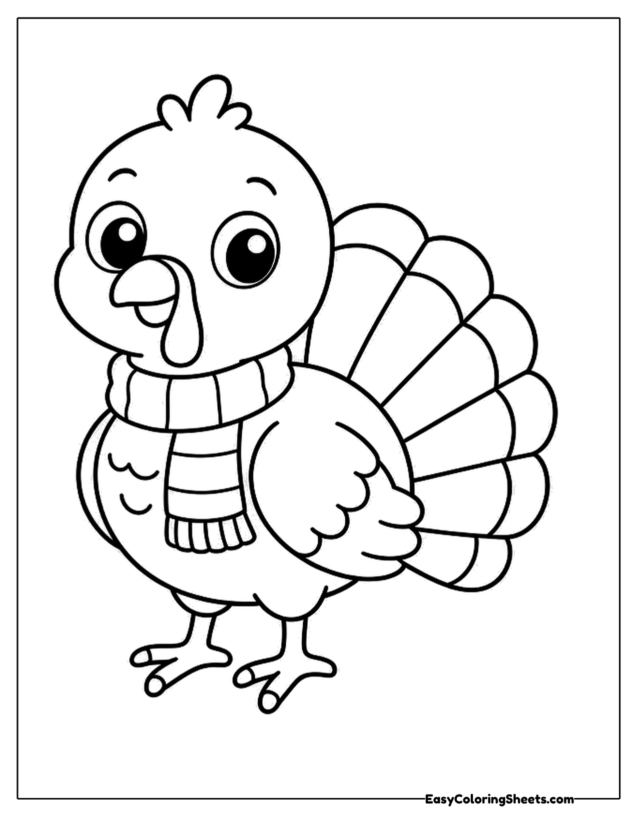 Cartoon turkey wearing a striped knit scarf