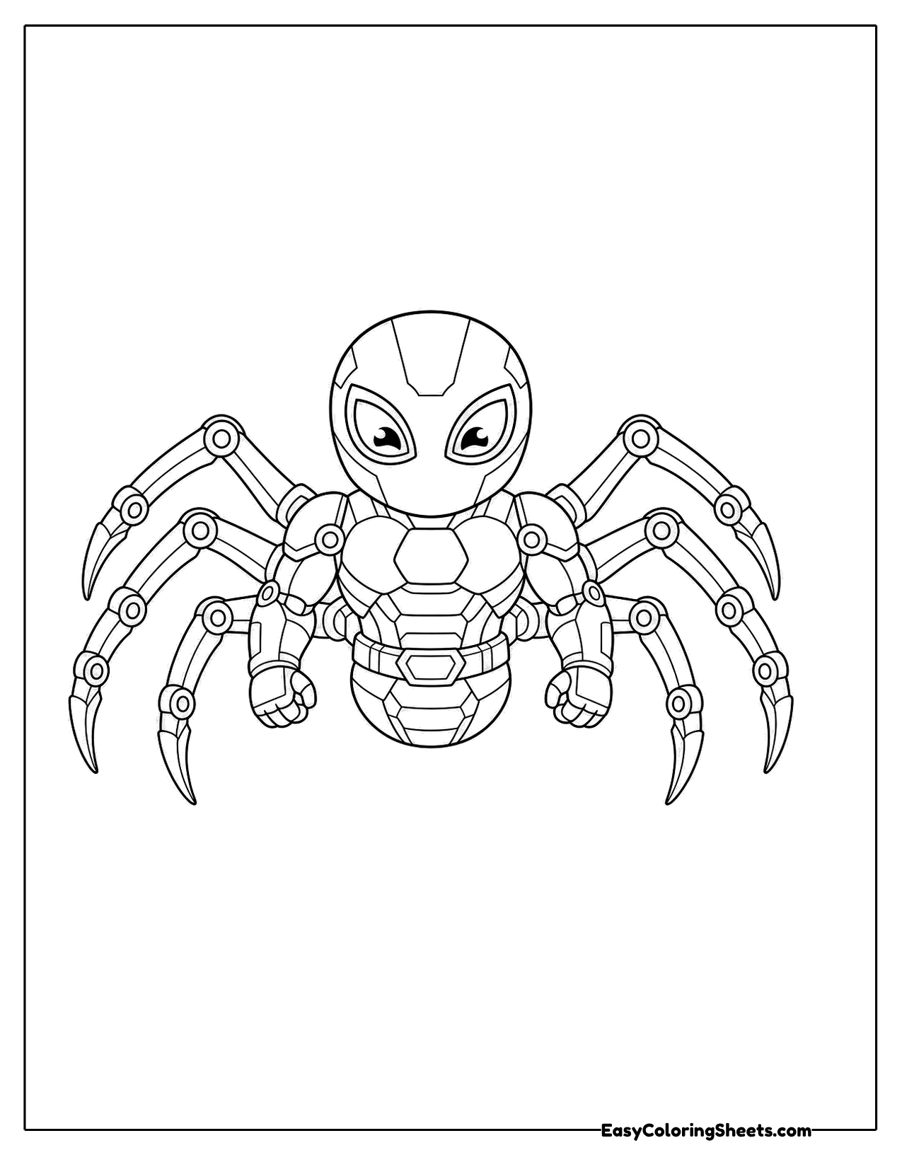 Robot hero with spider legs spread wide