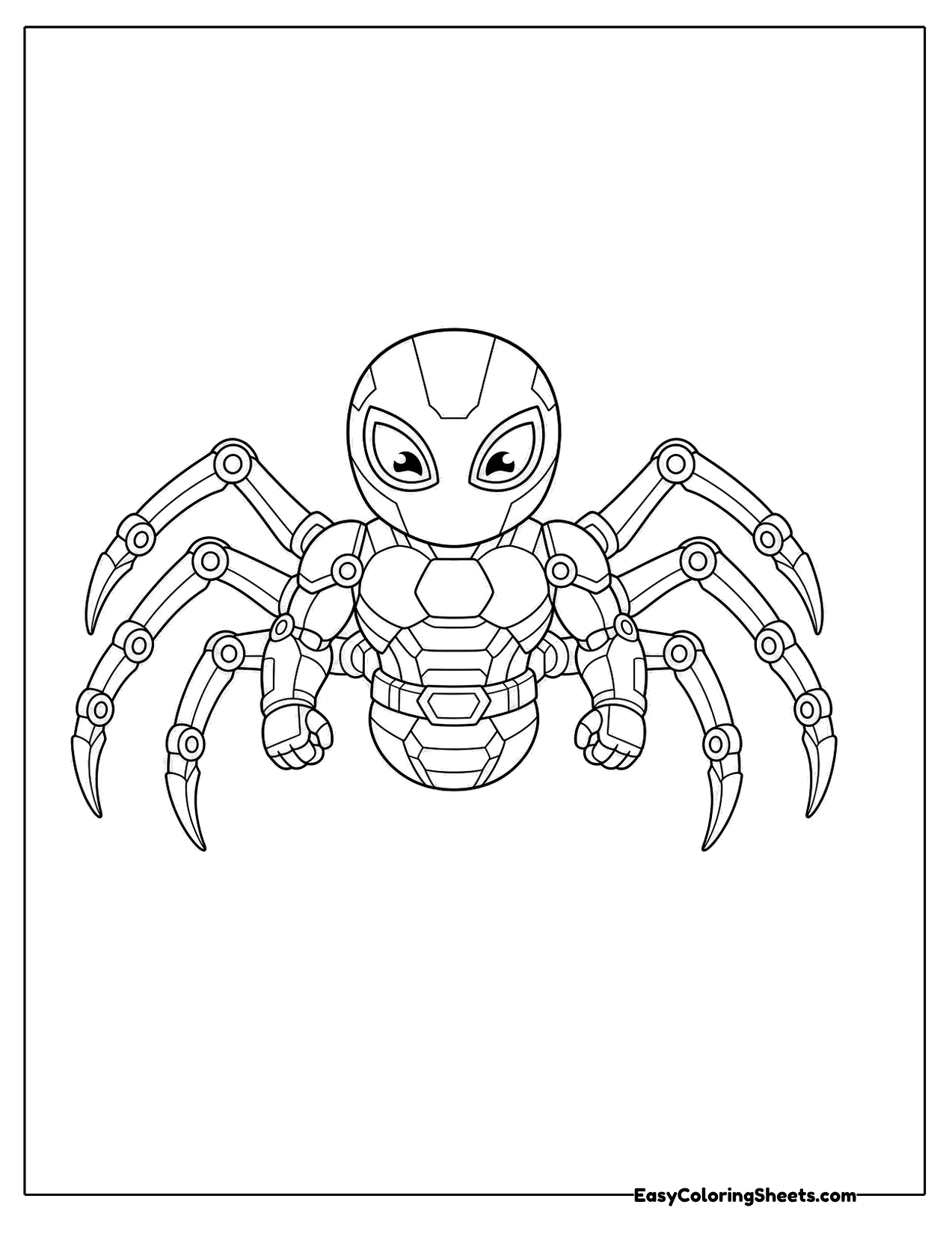 Robot hero with spider legs spread wide