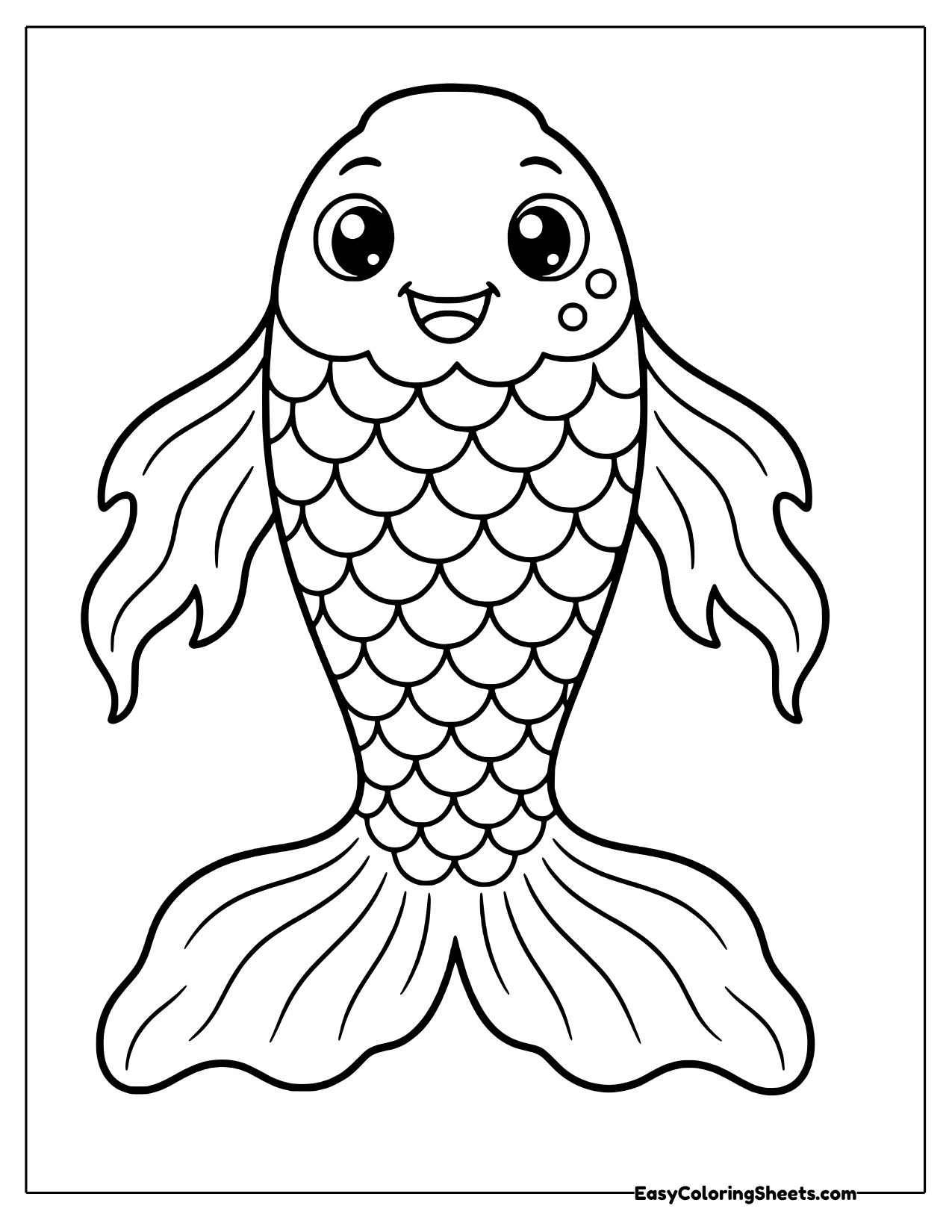 Smiling koi with patterned scales