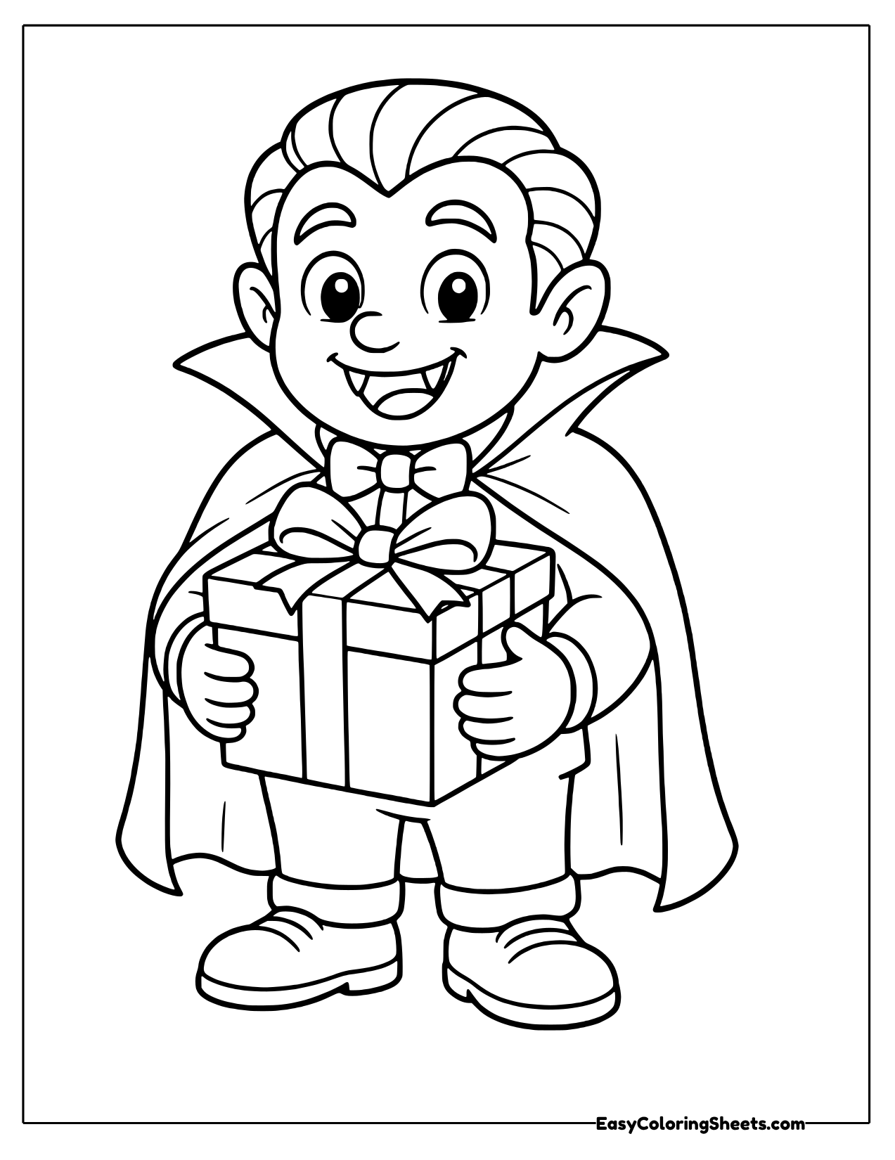 Vampire boy holding a wrapped present