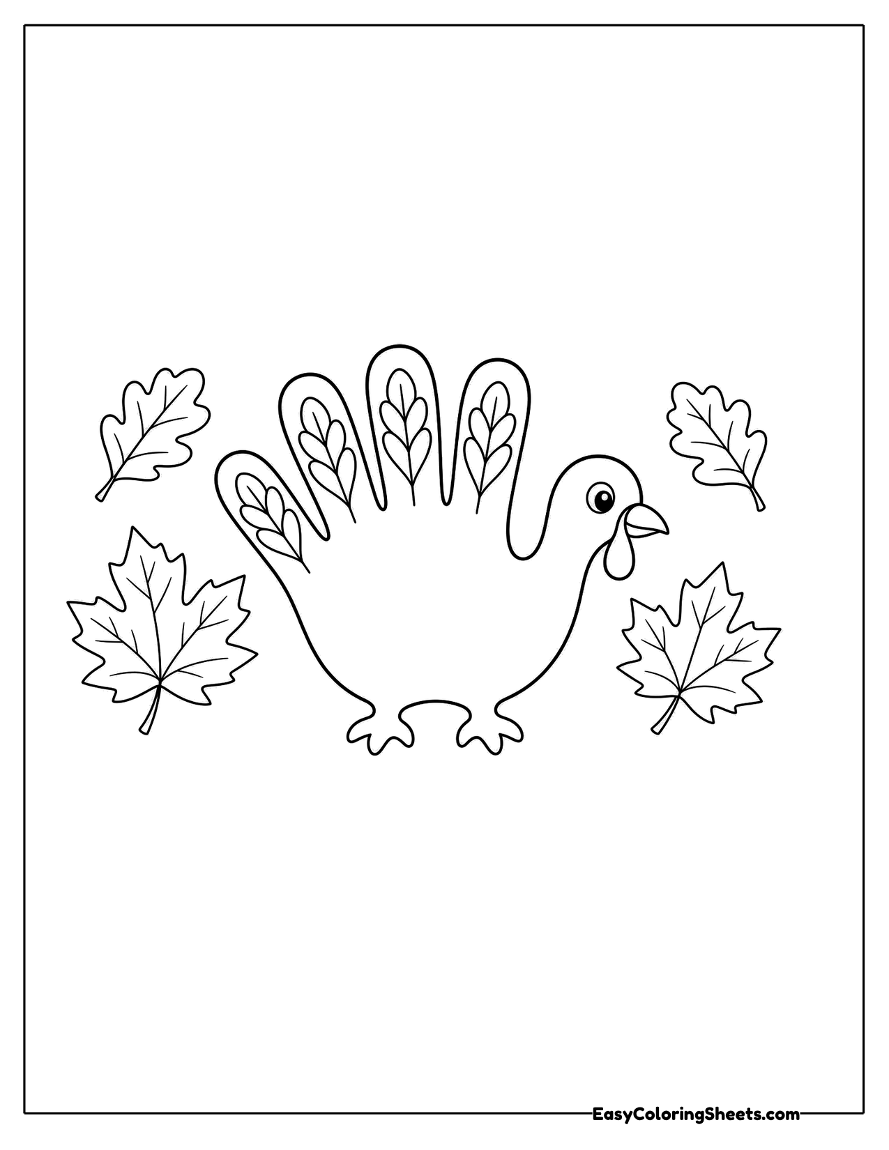 Turkey made from a handprint shape with leaves around it