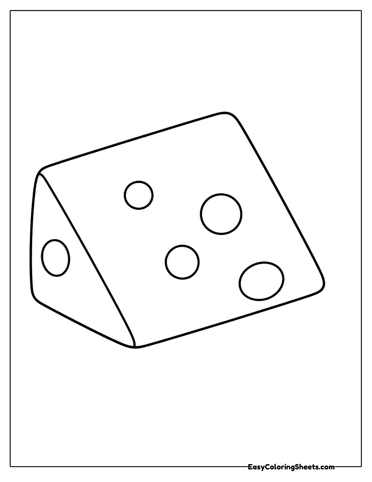 Single wedge of cheese with round holes
